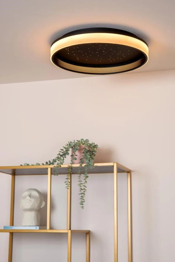 Lucide ESTREJA - Plafonnier - Ø 40 cm - LED 3 StepDim - CCT - 2500K/3000K - Noir - ambiance 1